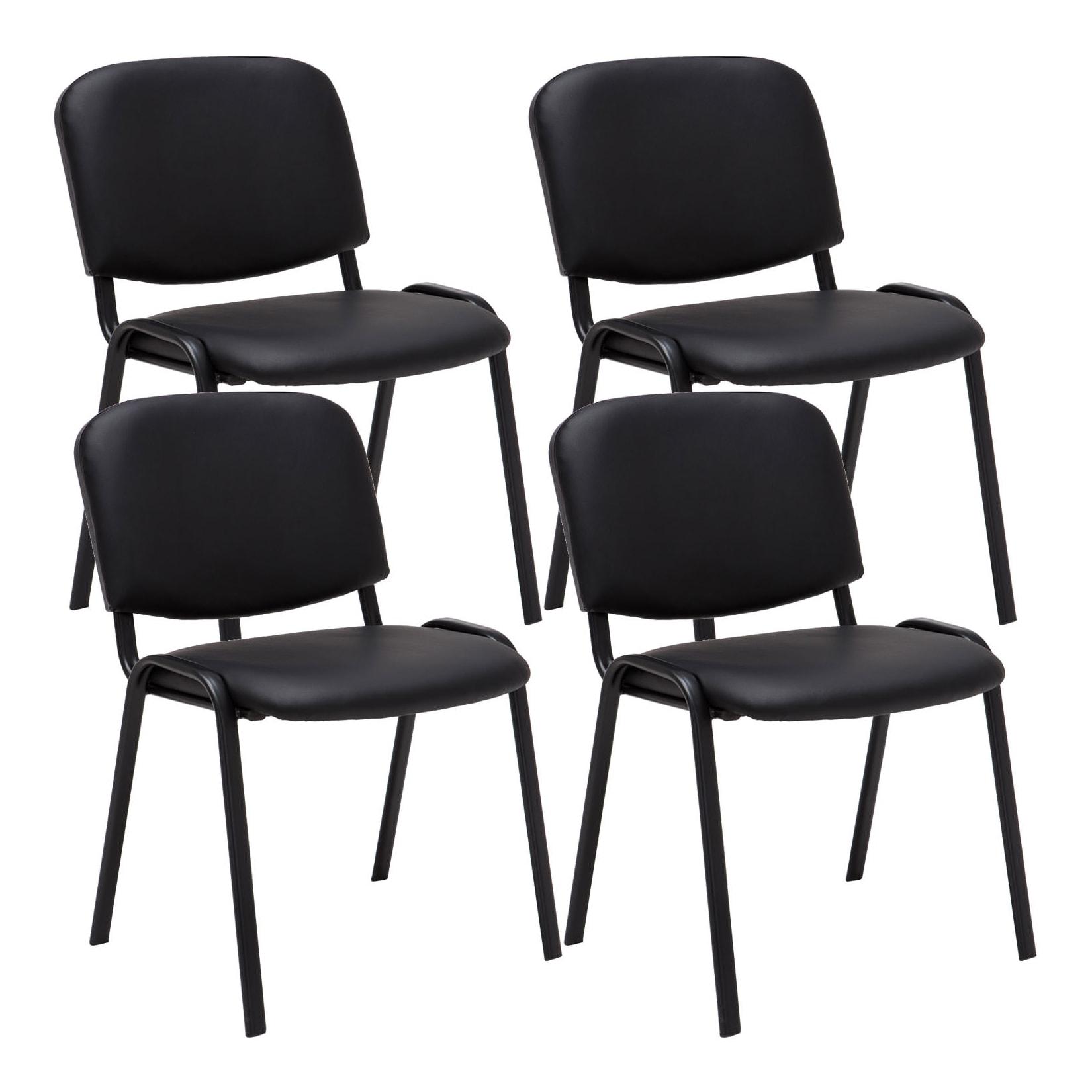 TPFLiving 4er Set Besucherstuhl Keen Kunstleder mit Gestell Schwarz / Bezug Braun