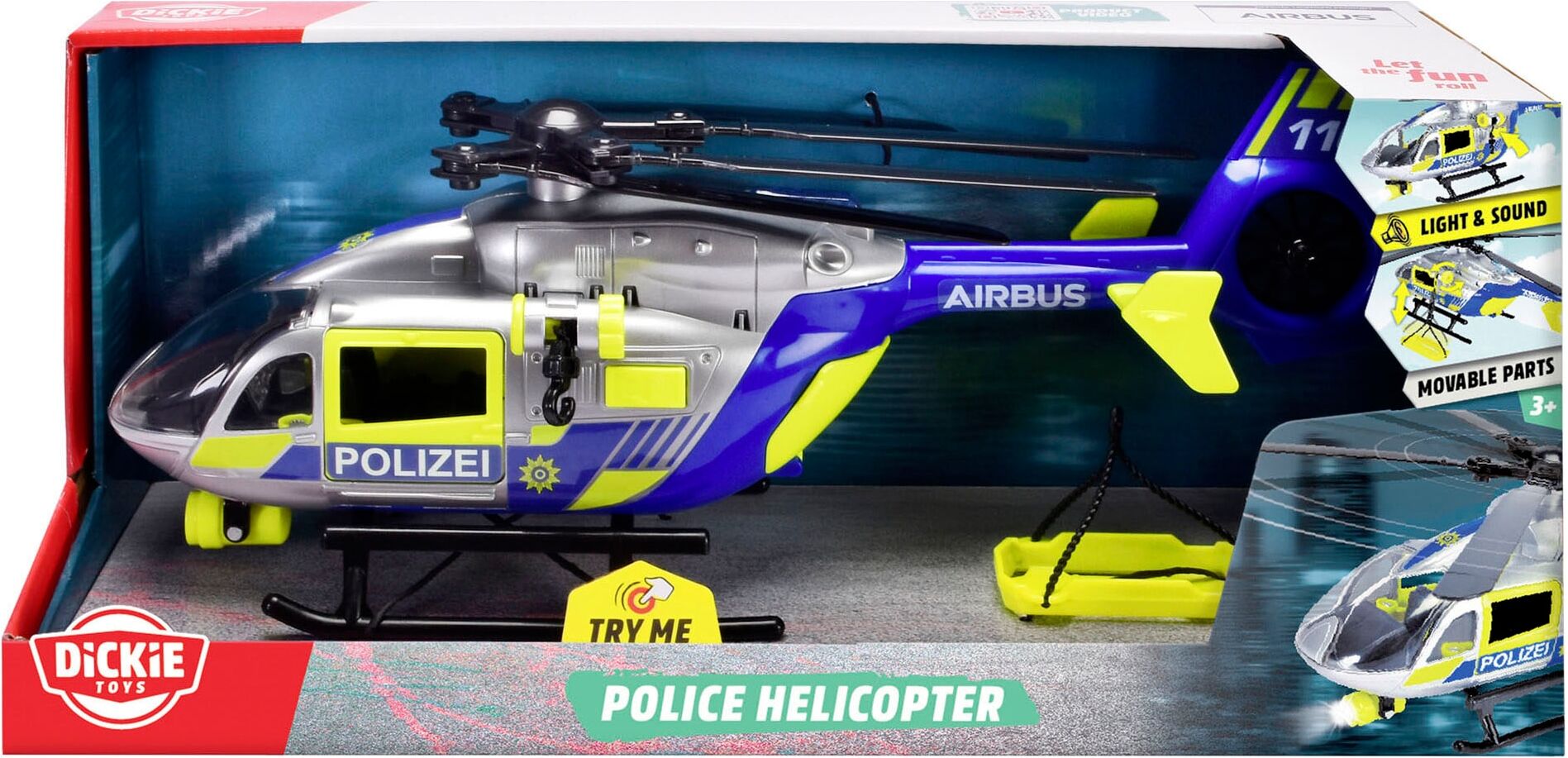 Spielzeug-Hubschrauber DICKIE TOYS "Police Helicopter", silber (silber, blau), Spielzeugfahrzeuge, KinderT:36cm, Kunststoff, Spielzeug-Hubschrauber, mit Funktionen, T:36cm