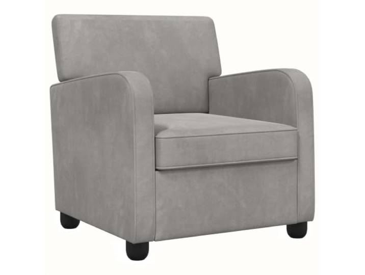 Sessel Hellgrau Samt mit Armlehnen und Polster Polyester-Velours, Holzwerkstoff und Metall, Rückenlehne, Leseecke, Schlafzimmer, Wohnzimmer