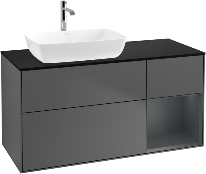 Villeroy und Boch Finion Waschtischunterschrank G812HGGK 120cm, Abdeckplatte black matt, Emotion, Regale Midnight matt lacquer, Anthracite matt