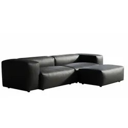 KAWOLA Sofa CELESTE 4-Sitzer mit Hocker Lederfaserstoff schwarz