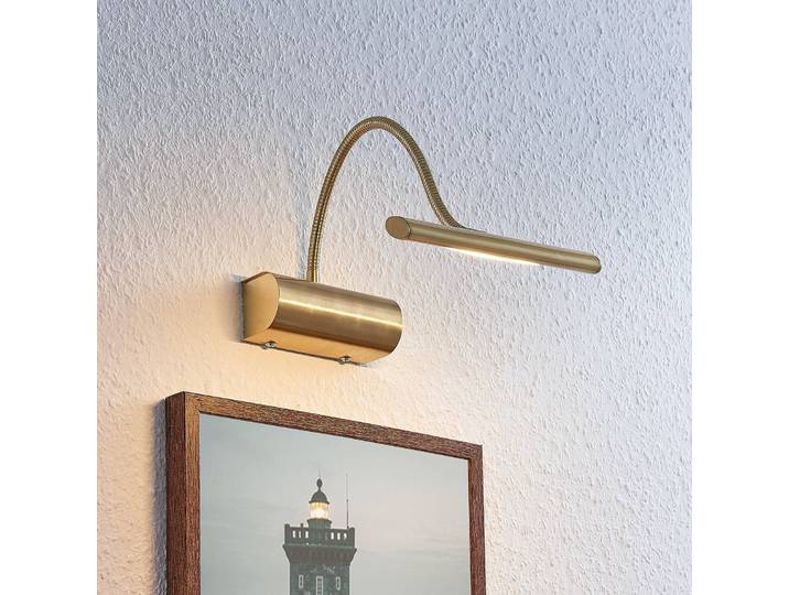 LED-Bilderleuchte Rakel mit Flexarm, messing matt Lindby, dimmbar, messing / gold, für Wohn- / Esszimmer, Metall, Modern