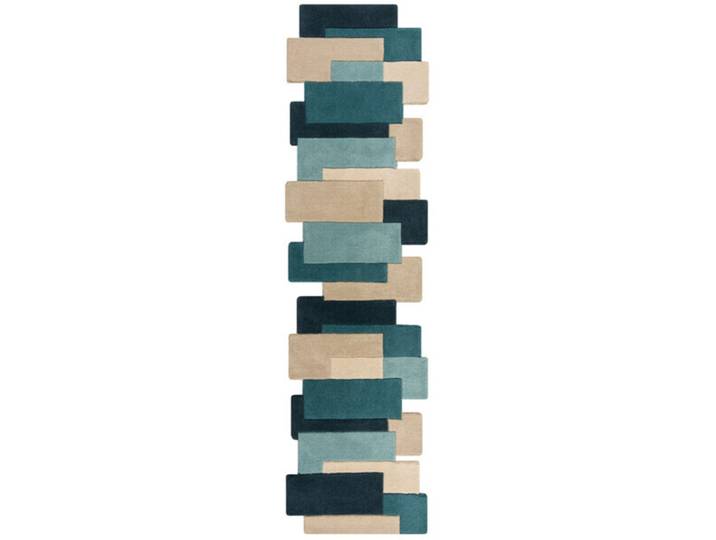 Teppich Collie Blaugrün, Beige Symmetrie Wolle 230 x 60 cm
