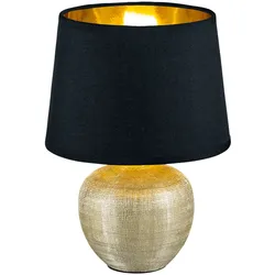 Tischleuchte Tischlampe Leselampe Keramik Wohnraumleuchte Beistellleuchte Gold mit Textilschirm, Stoff, 1x E14 Fassung, DxH 18x26 cm