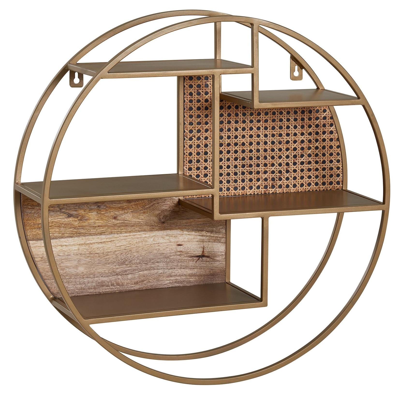 KADIMA DESIGN Wandregal, Industrial-Stil, Rattan/Metall/Massivholz, 5 Ablageflächen, Handgefertigt