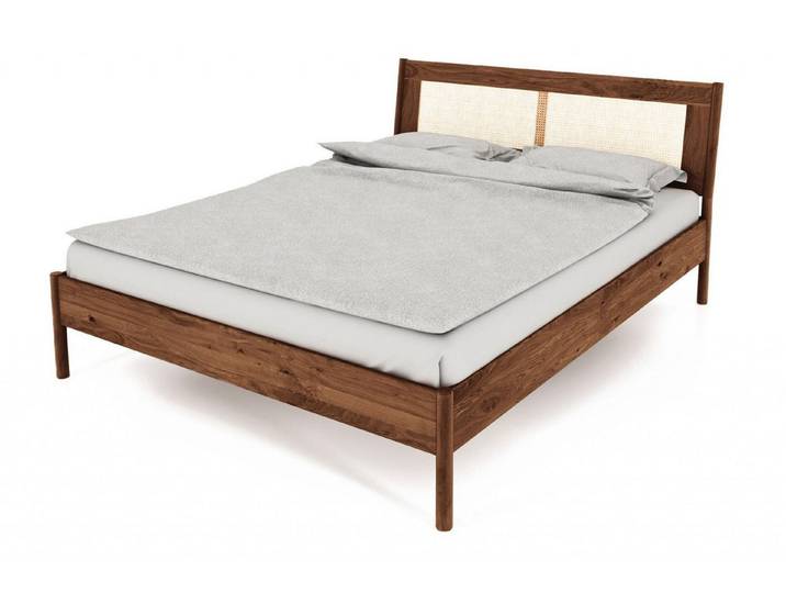 Natur24 Bett Zola Bett Wildeiche massiv choco 180x200 mit Rattankopfteil