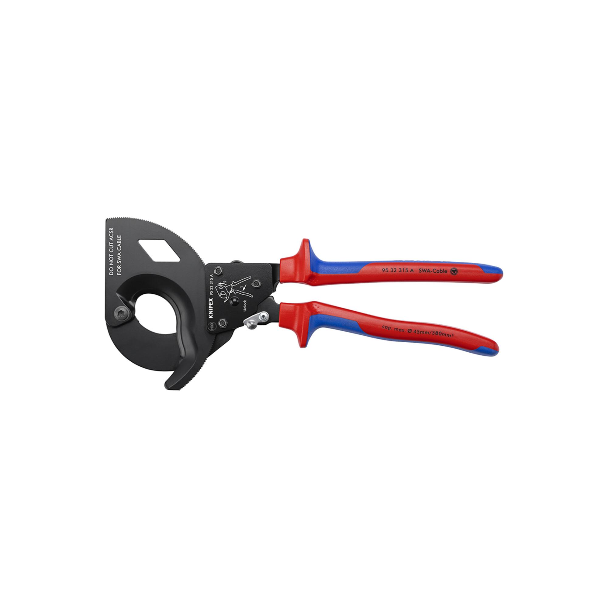 KNIPEX 95 32 315 A Kabelschneider (Ratschenprinzip) für stahlarmierte Kabel (SWA-Kabel) mit Mehrkomponenten-Hüllen schwarz lackiert 315 mm)