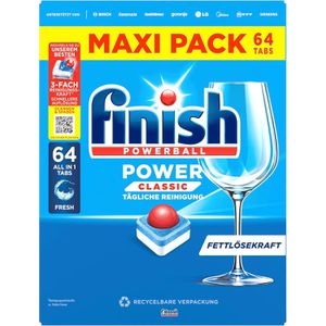 finish Spülmaschinentabs Calgonit PowerBall, Alles in 1, kraftvolle Reinigung, strahlender Glanz, 64 Tabs