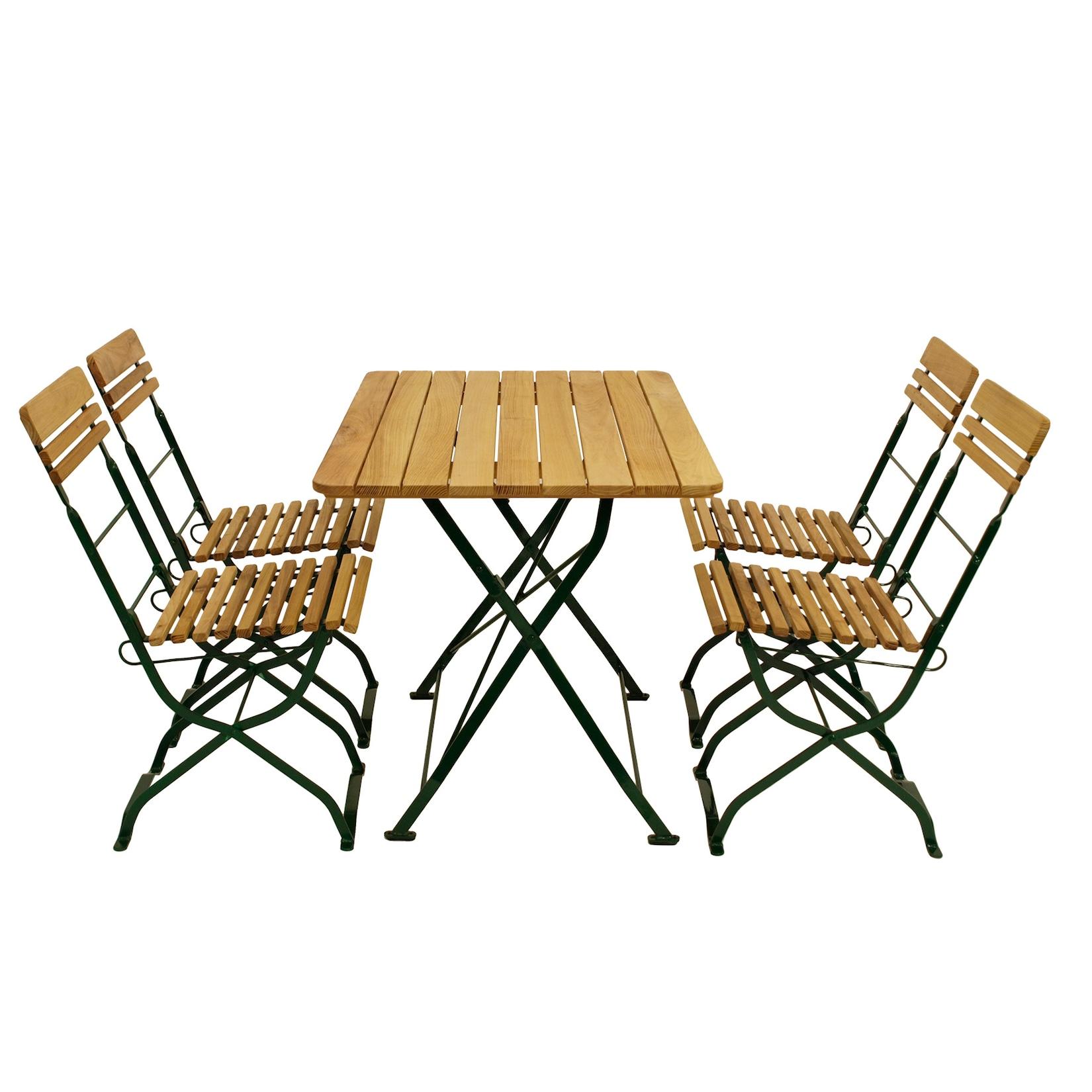 Biergarten - Garnitur MÜNCHEN 5-teilig (4x Stuhl, 1x Tisch 70x110cm), Flachstahl grün + Robinie