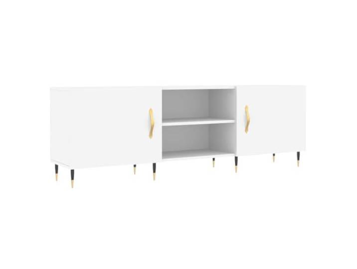 KUPTYERFG TV-Schrank Weiß 150x30x50 cm Lowboard Holzwerkstoff Moderner Medienschrank in Weiß für Wohnzimmer und Schlafzimmer. Praktisches TV-Board mit Fachabdeckung und Metallbeinen.