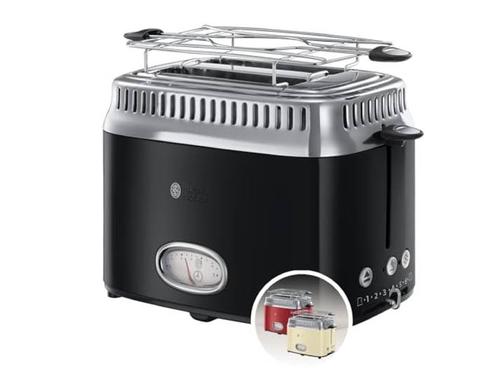 Russell Hobbs Broodrooster RETRO 3 Functies Instelbare Temperatuur Gebaksverwarmer Vintage Design - Zwart 21681-56