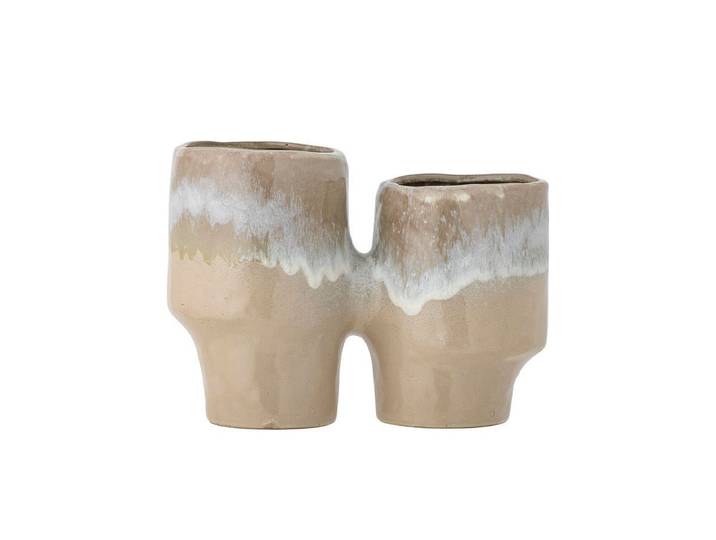 Blumentopf Doublepott – glasiertes Steingut - Hellbraun - Luxusbetten24