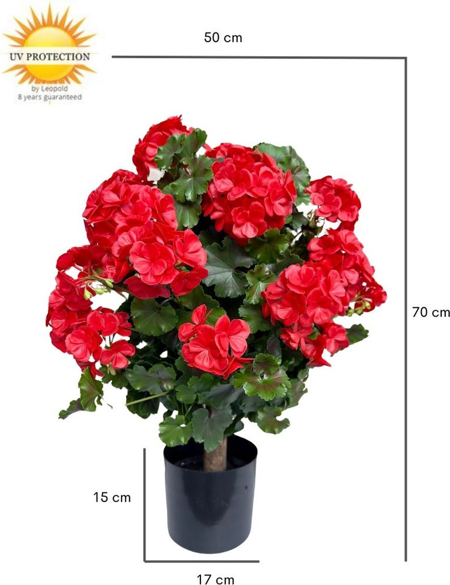 LeopoldFlora Geranium kunstplant met rode bloemen, 50 cm