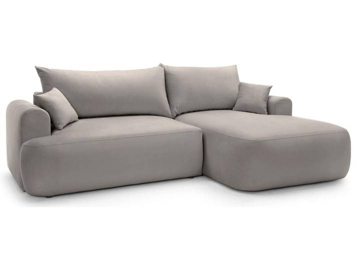 Selsey OVO - Canapé d'angle avec fonction sommeil\, espace de rangement et revêtement en velours\, gris clair\, droite