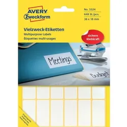 AVERY Zweckform 3324 Universaletiketten Weiß 38 x 18 mm 27 Blatt à 24 Etiketten