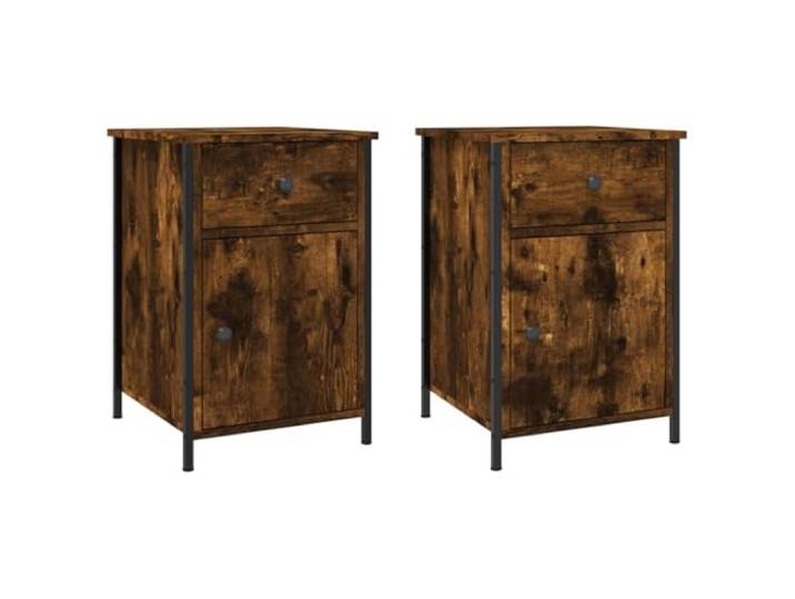 fsahslih Nachttisch 2er Set Räuchereiche 40x42x60 cm Beistelltisch Stabil verarbeiteter Beistellschrank fürs Schlafzimmer mit verstellbaren Füßen und Metallrahmen für unebene Böden.