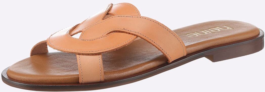 Pantolette HEINE, Damen, Gr. 42, orange (pfirsich), Glattleder, Leder, Rindsleder, Schuhe Pantolette pfirsich 42
