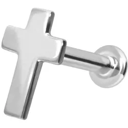14 Karat Gold Labret mit Innengewinde KREUZ