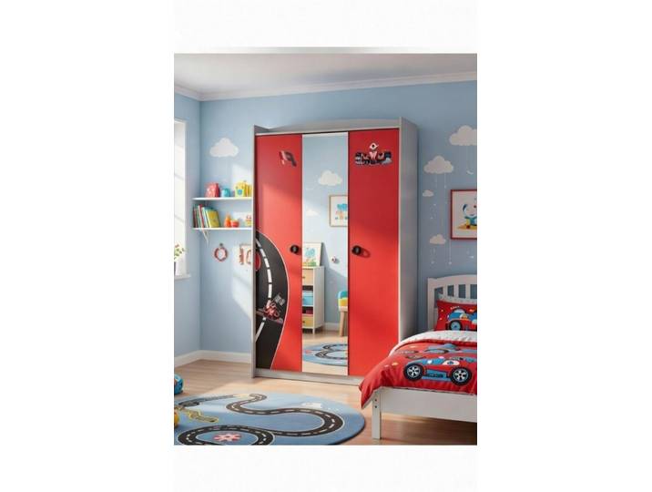 Xlmoebel Kleiderschrank Roter Kinderkleiderschrank im Rennwagen-Design mit Spiegel (Kleiderschrank, 1-St., Kleiderschrank) Made in Europa