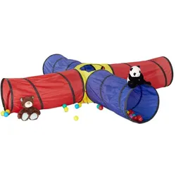Relaxdays Großer Spieltunnel mit 4 Röhren Blau,Gelb,Rot