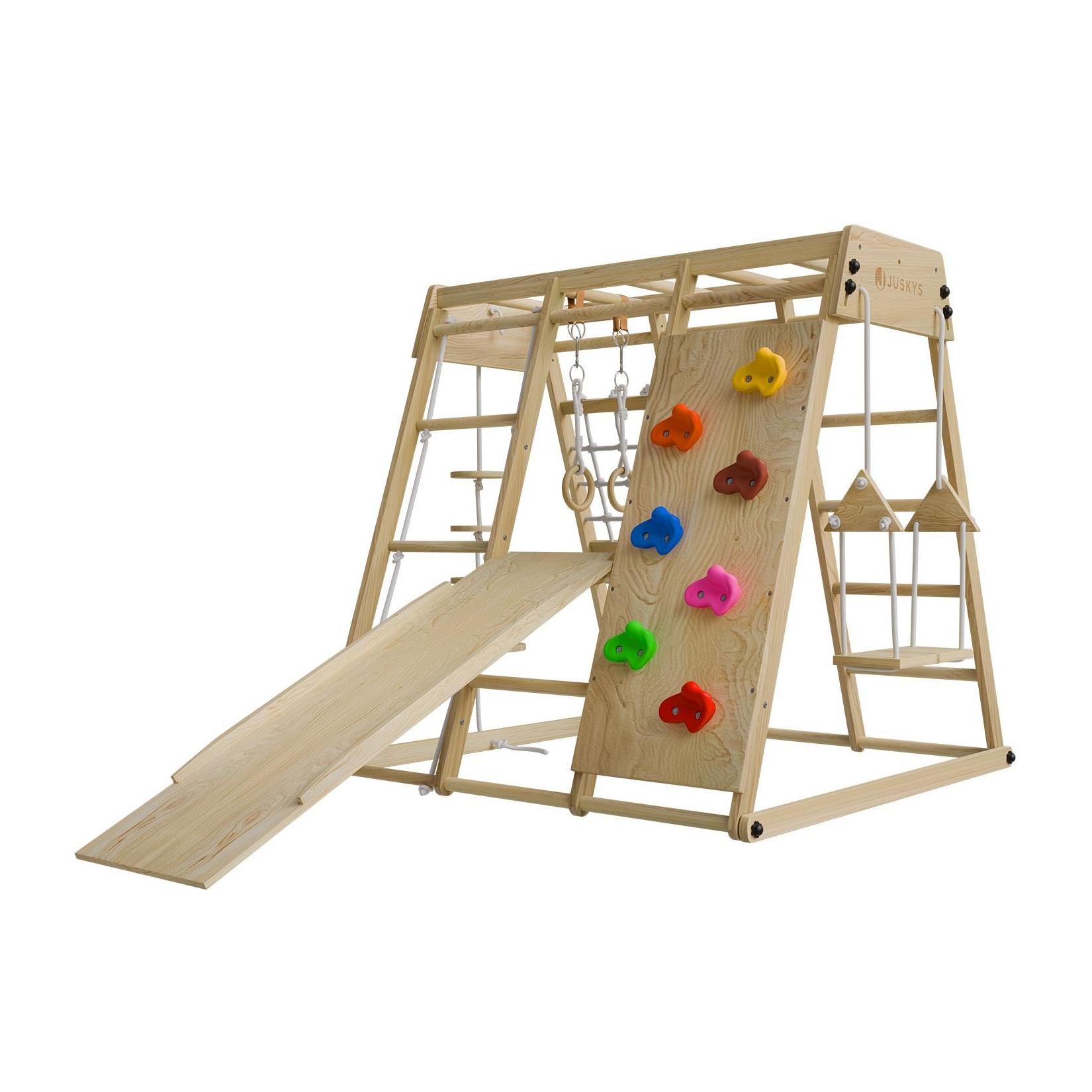 JUSKYS® Maxi Klettergerüst für Kinder - Indoor Spielplatz mit Rutsche, Kletterwand & Schaukel - Natur