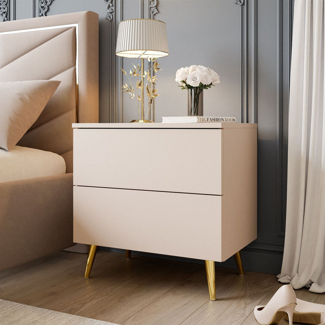 George Oliver Nassawadox 55cm W Metal Bedside Table Cashmere/Golden chrome 55cm H X 55cm W X 37cm D