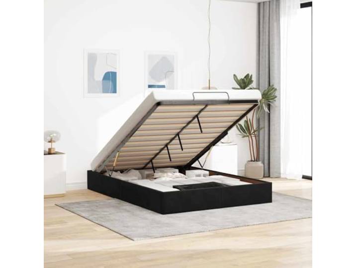 KFPOERTFGD Ottoman Bett 140x190 cm Samt Schwarz mit Stauraum und hydraulischem Hebemechanismus ohne Matratze