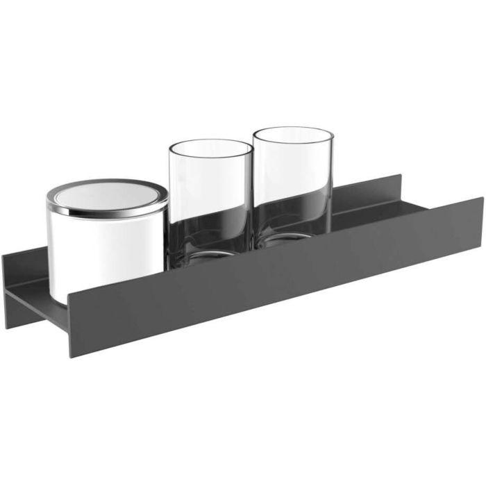 Emco Aura Glashalter/Flüssigseifenspender 853113401 schwarz matt, 2x Kristallglas klar, mit Stülpbecher Kristallglas satiniert