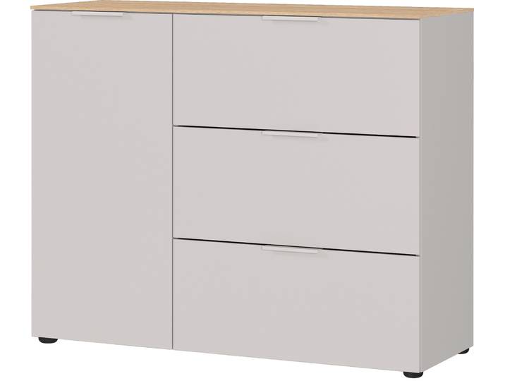 Sideboard GERMANIA Savoca , weiß (kaschmir, lindberg, eiche, nachbildung), B:109cm H:98cm T:40cm, Holzwerkstoff, Sideboards, Sideboard, Breite 109 cm, Soft-close, 2 Fußvarianten inkl., Made in Germany