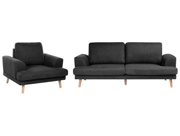 BELIANI Sofa Set Schwarz Stoff 4-Sitzer Sessel und Sofa Wohnzimmergarnitur Modernes Elegantes Design Couch für Wohnzimmer