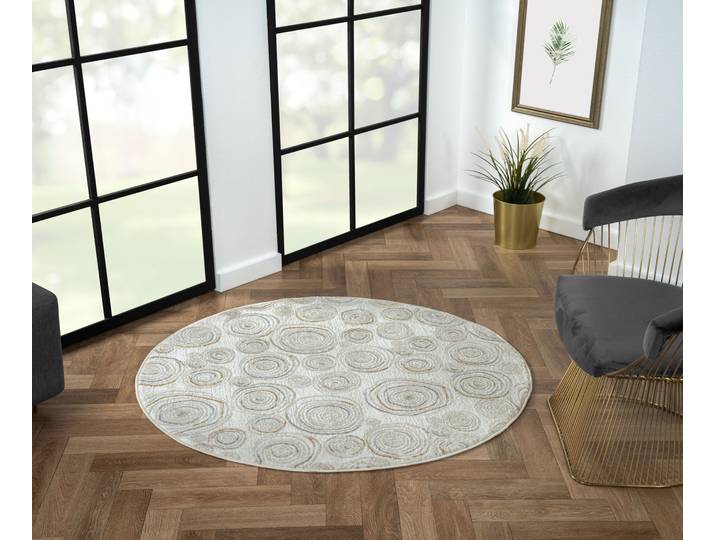 Teppich My Style, LAGERRÄUMUNG , beige (creme, hellgrau, altgoldfarben), H:10mm Ø:120cm, Polyester, MYFLAIR MÖBEL & ACCESSOIRES, Teppiche, Teppich, Kurzflor, modernes Scandi-Design, besonders weich, auch in rund