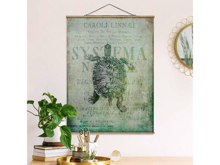 Tableau déco Collage Tortue vintage Tissu Turquoise 50 x 66cm