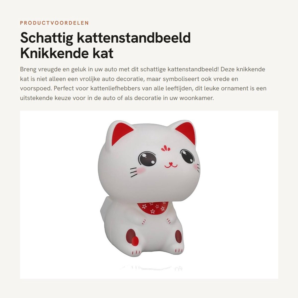 Dailygoods Knikkende Gelukskat - Miniatuur Kattenfiguur op Zonne-energie voor Auto Decoratie