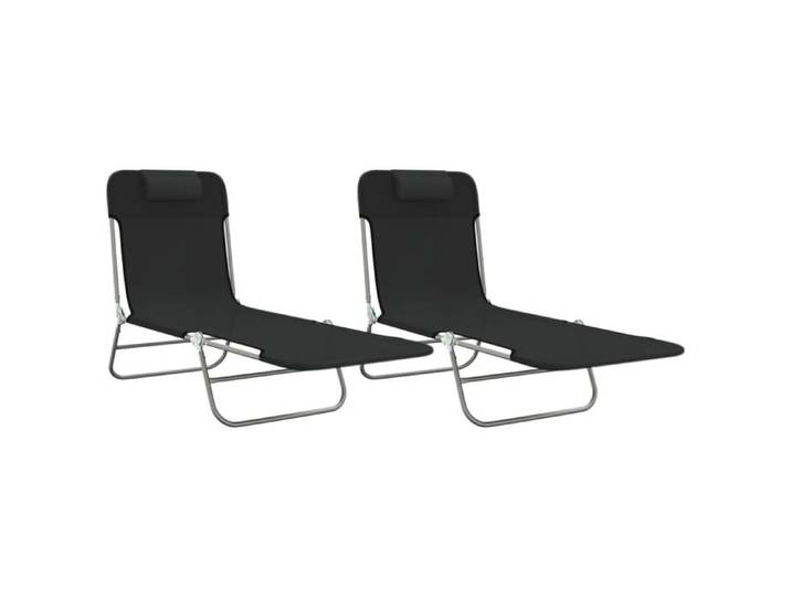 SWEETY - NEUF Chaises longues pliable - lot de 2 noir textilène et acier CC540