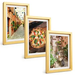 BILDER SET 3er Set - 20x30 cm Goldrahmen - Charmante Straßen mit Pizza