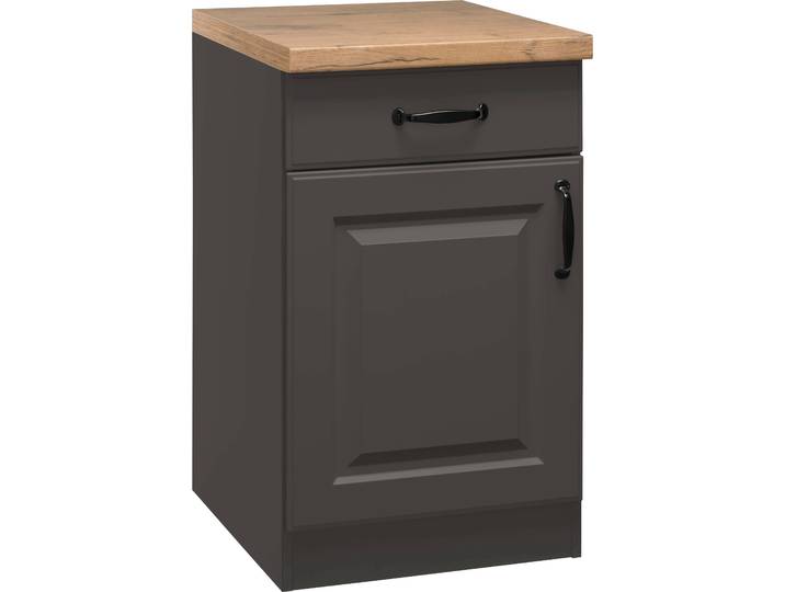 Unterschrank WIHO KÜCHEN Erla , grau (front: kassette anthrazit, korpus: anthrazit, arbeitsplatte: kastelleiche), B:50cm H:86cm T:60cm, Schränke, Unterschrank, mit Kassettenfront, in zwei Breiten