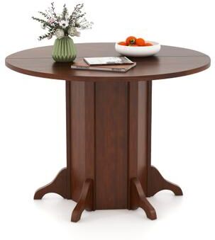 Costway Round Dining Table with Pedestal Base for 4-6 People-Walnut