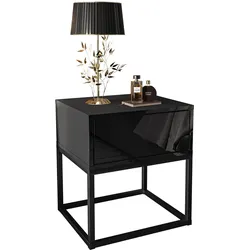 NACHTTISCH BLANCO LOFT II aun Schwarzenem Gestell Schwarz Hochglanz