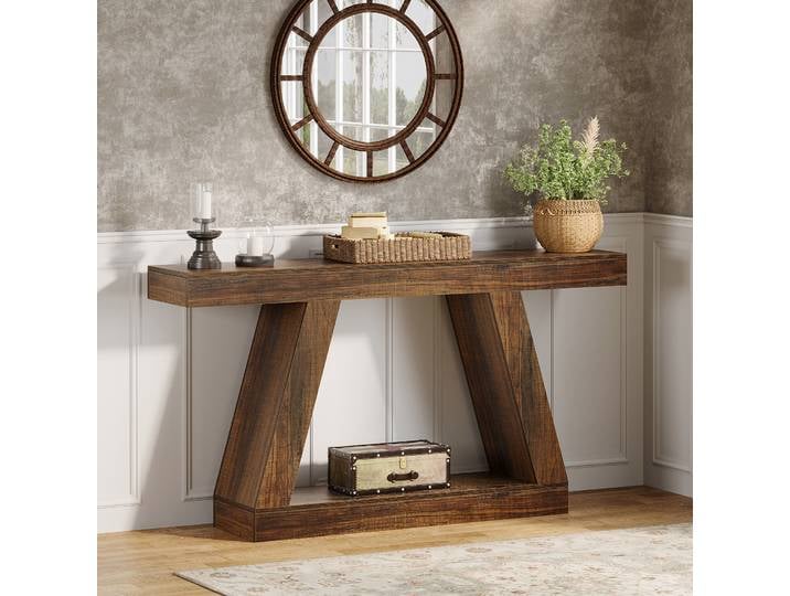 Tribesigns Table de canapé console rustique de 55 pouces avec rangement Table d'entrée industrielle en bois pour couloir salon