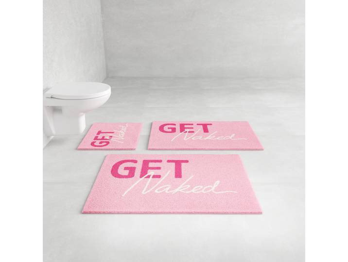 Badematte GOODPRODUCT Get Naked, modern, Badvorleger, Badezimmer Teppich , rosa, H:20mm, Polyacryl, Badematten, Badematte, Badteppich, mit Schriftzug, 2 Varianten, rechteckig