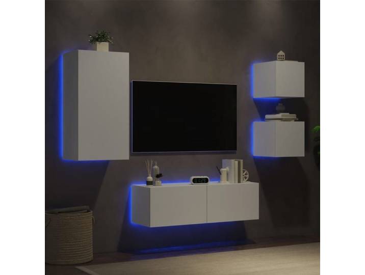 SALE 2025 Meuble TV muraux - Lot de 4 - avec lumières LED - Armoire Basse Stéréo - blanc 49 93 Kg 4660
