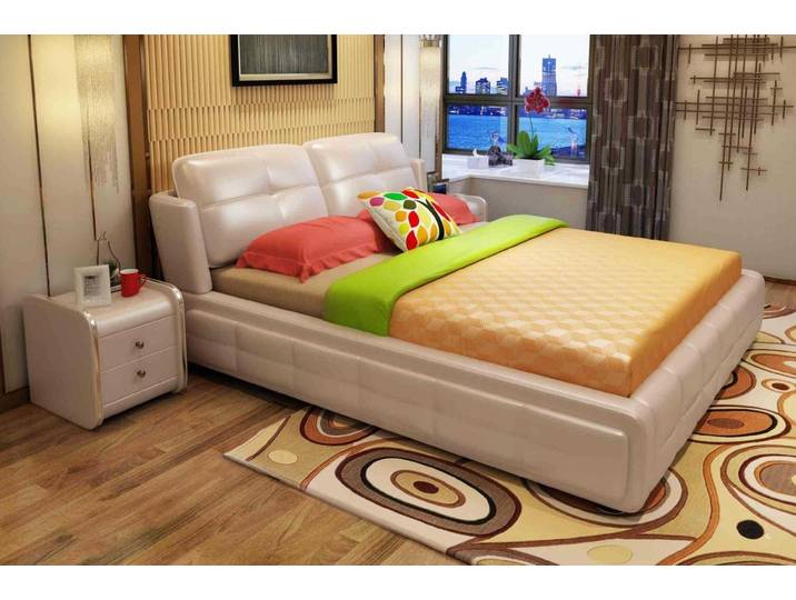 JVmoebel Bett Beige Kunstleder Doppelbett im eleganten Hotel-Stil (1-tlg), Made in Europa