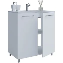 VCM 2-tlg. Waschplatz Waschtisch   Waschbecken Unterschrank Breite 60 cm   Badmöbel Set stehend   Badinos