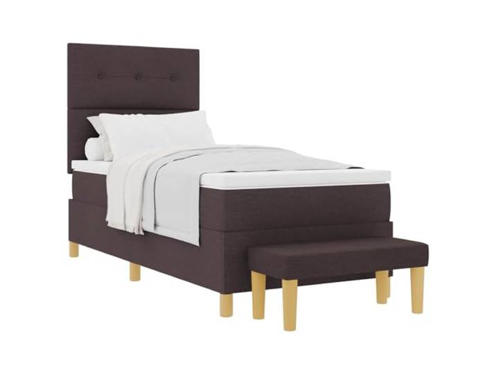 KTHLBRH Boxspringbett mit Kopfteil dunkelbraun 200 x 100 cm Stoff Gepolstertes Kopfteil aus Polyester, Gestell aus Holz, Matratze aus mittelfestem Schaumstoff, inklusive Sitzbank, Verwendung