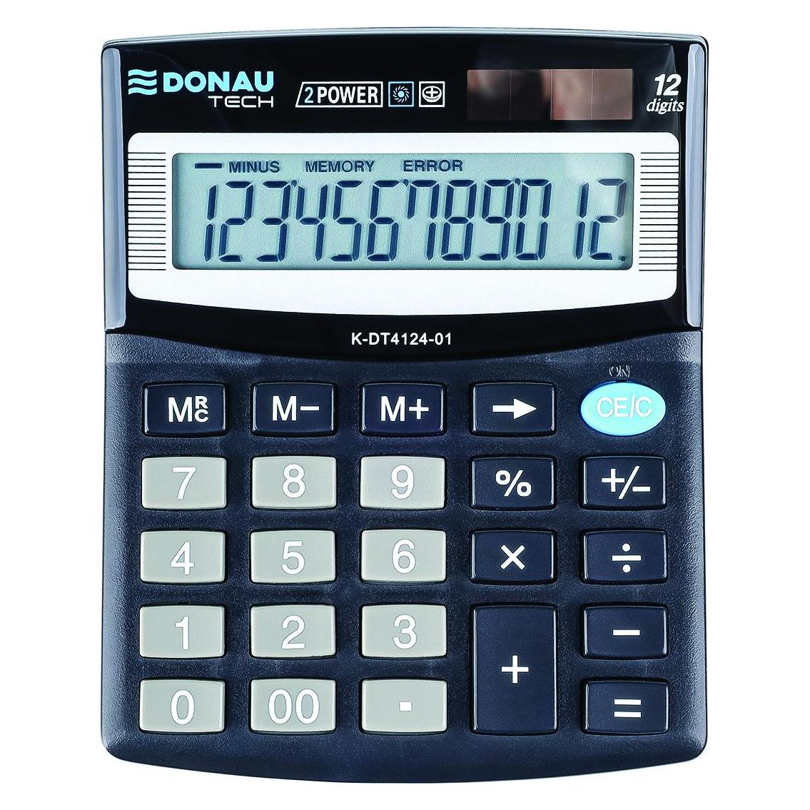 Donau Taschenrechner TECH OFFICE Taschenrechner, 12-stellige Anzeige, 125x100x27 mm, schwarz (Batteriebetrieb) (K-DT4124-01)
