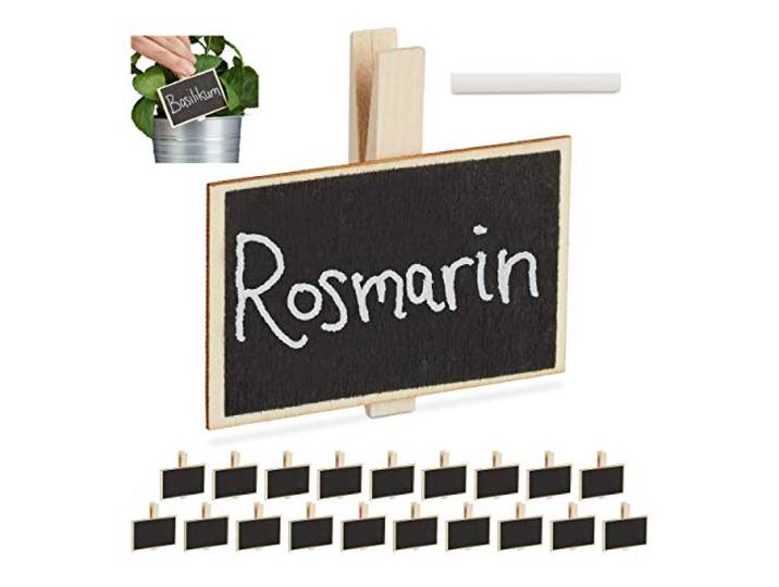 Relaxdays Pincettes pour tableau\, jeu de 20\, pour identifier plantes\, réutilisables\, avec craies\, en bois\, nature/noir