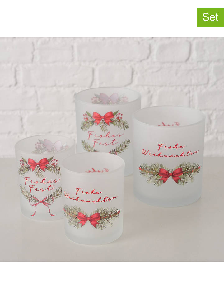 Boltze 2er-Set: Windlichter "Noelle" in Transparent/ Rot - onesize