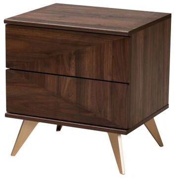 Graceland Mid-Century Modern Transitional Walnut Brown Finished Wood 2-Drawer Nightstand by Baxton Studio in Walnut Brown