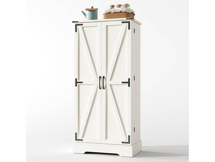 Buffet de cuisine 60x35x128.5 cm avec led et étagères, blanc