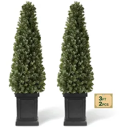 VEVOR Künstliche Pflanze 2 Stk. Künstlicher Buchsbaum mit PP-Topf 1000mm, Dekopflanze für Wohnzimmer Balkon Büro Veranda Garten Terrase, UV-Beständig, Kunstbaum aus PE, Naturgetreu, Indoor & Outdoor